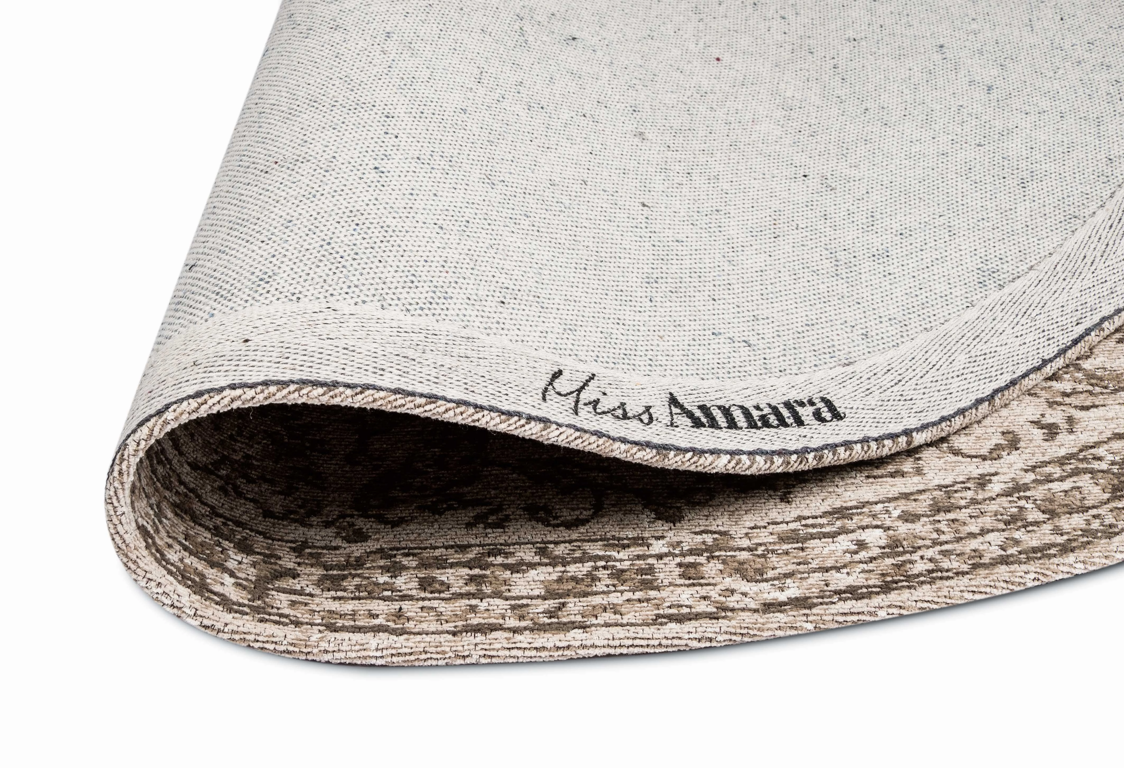 Moselle Beige and Brown Floral Distressed Round Rug