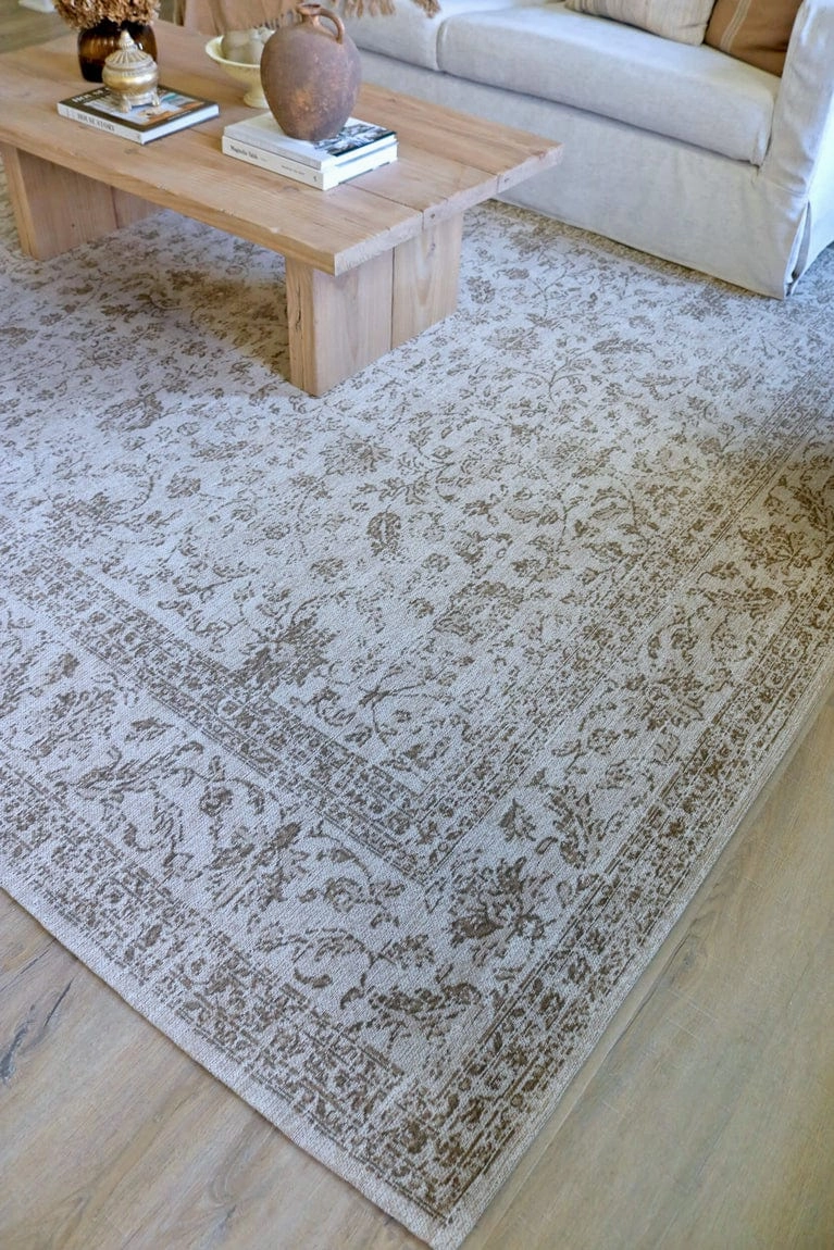 Moselle Beige and Brown Floral Distressed Rug *NO RETURNS UNLESS FAULTY