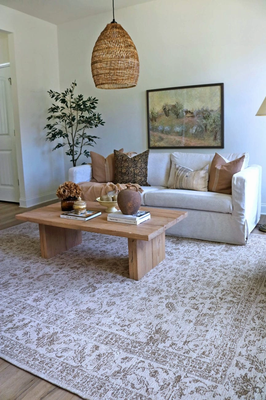 Moselle Beige and Brown Floral Distressed Rug *NO RETURNS UNLESS FAULTY