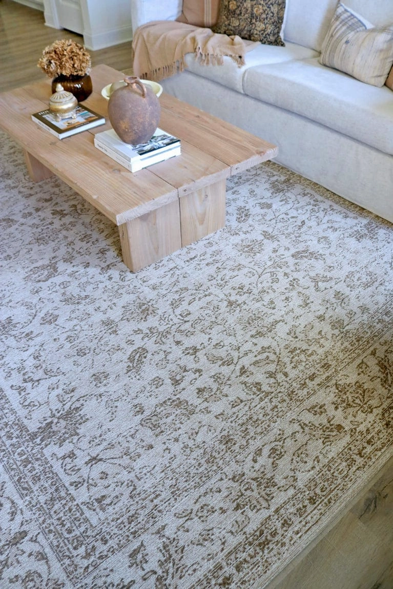 Moselle Beige and Brown Floral Distressed Rug *NO RETURNS UNLESS FAULTY