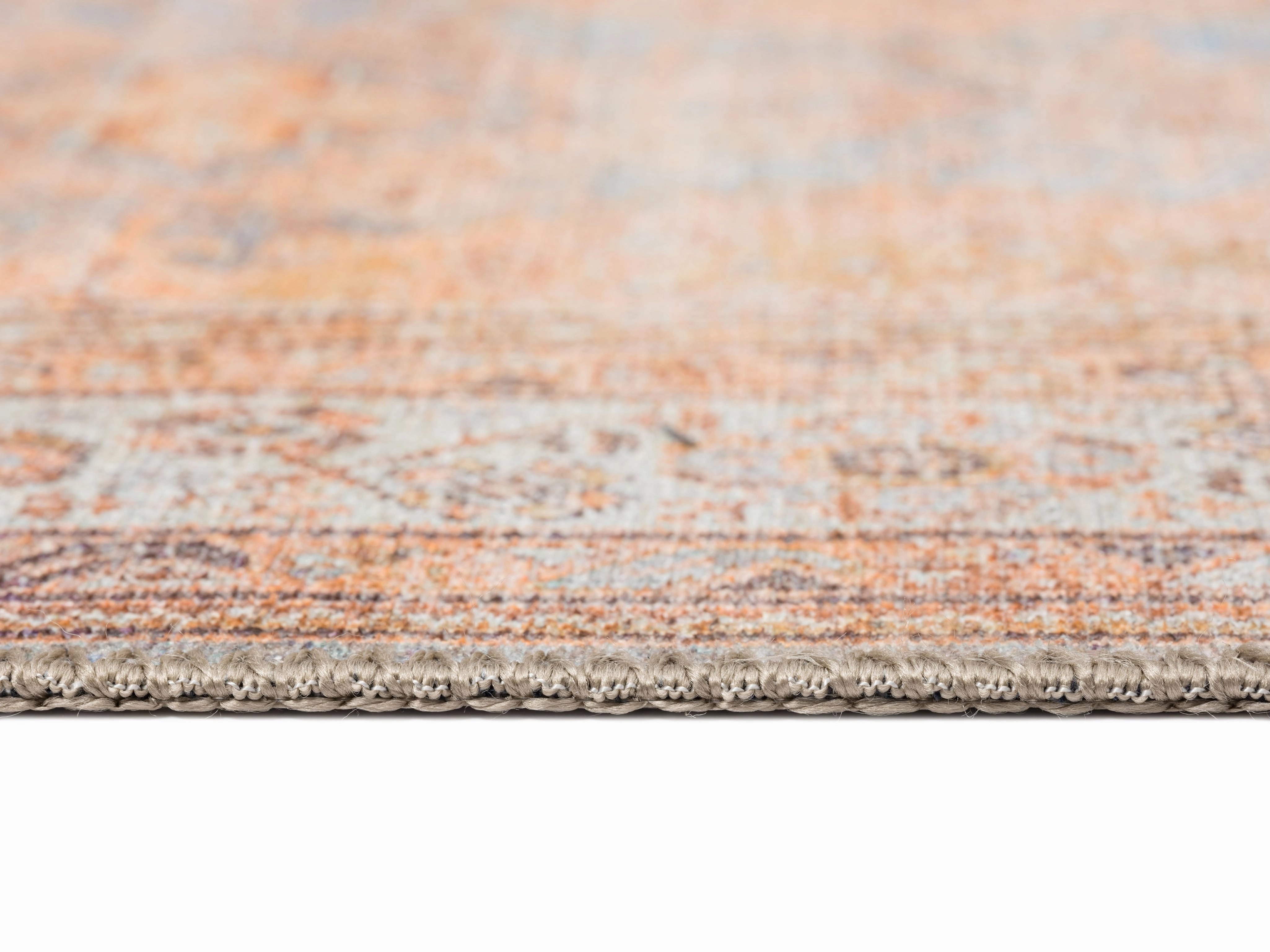 Narem Pink Orange and Blue Traditional Distressed Washable Rug