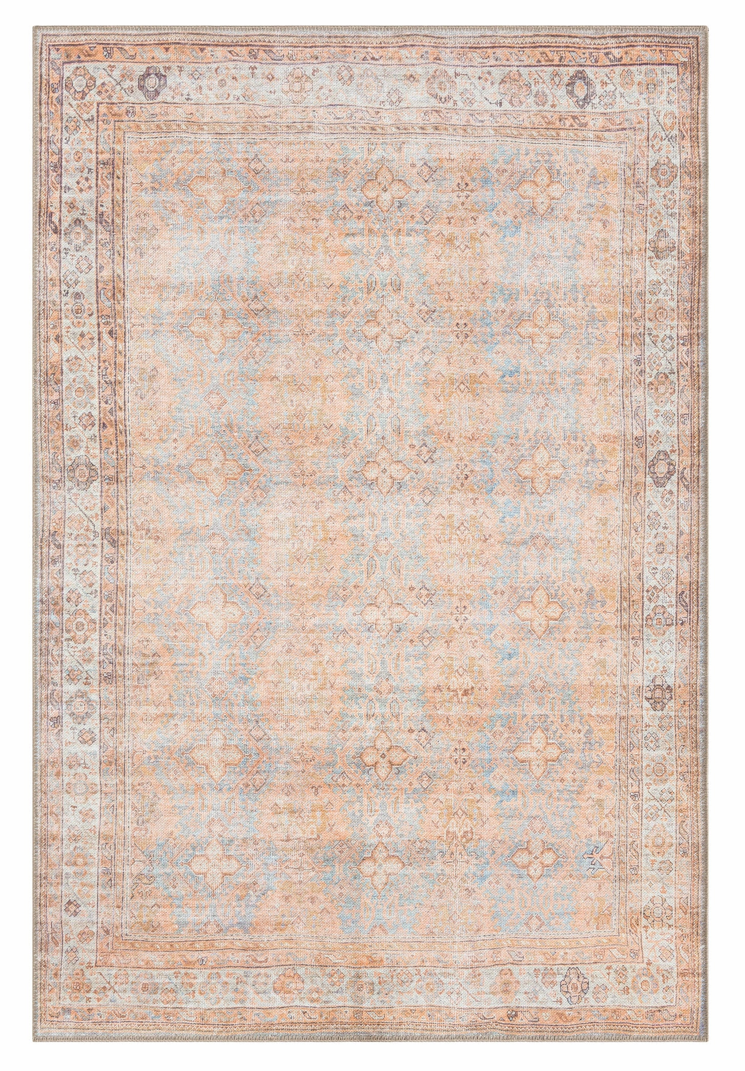 Narem Pink Orange and Blue Traditional Distressed Washable Rugmodern color block patchwork rug