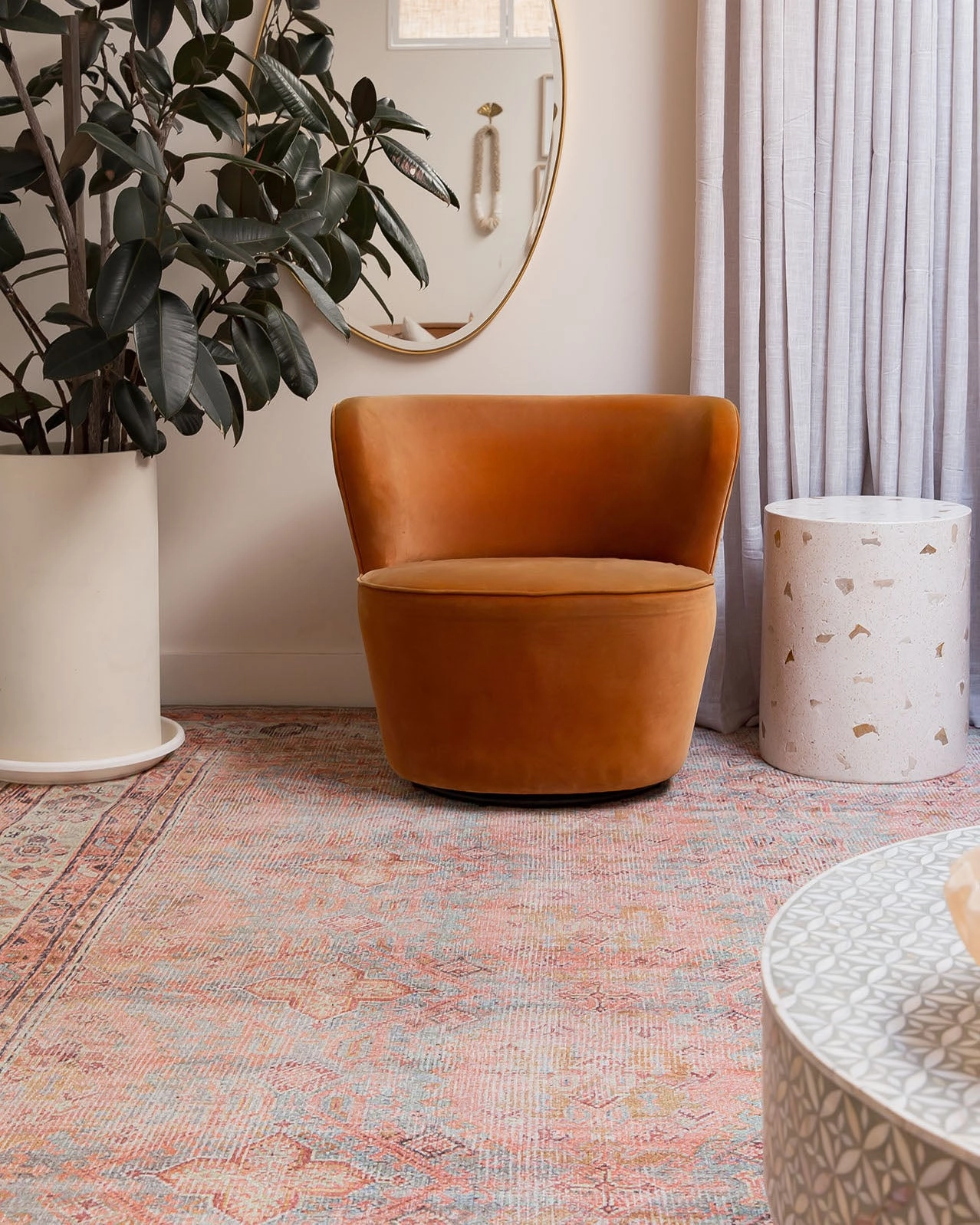 Narem Pink Orange and Blue Traditional Distressed Washable Rug