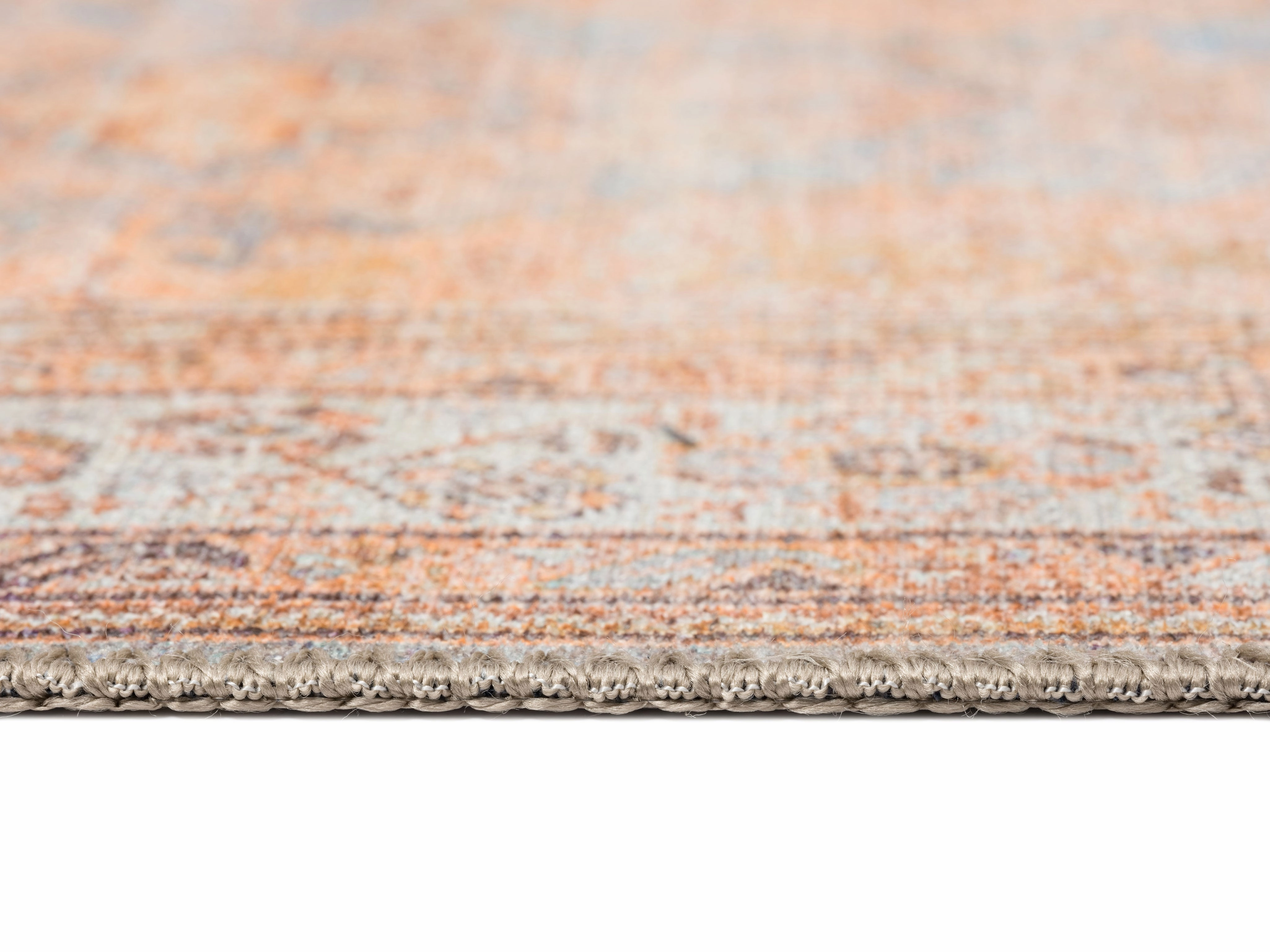 Narem Pink Orange and Blue Traditional Distressed Washable Rug