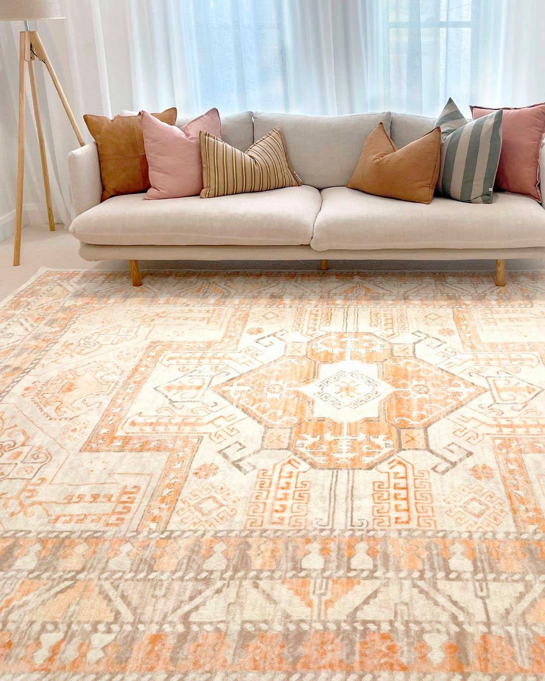 Natalya Orange and Cream Transitional Washable Rug *NO RETURNS UNLESS FAULTY