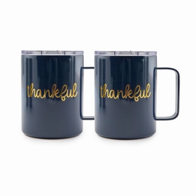 Navy Thankful Coffee Mugs - Set Of 2glass cups ,personalized mugs 