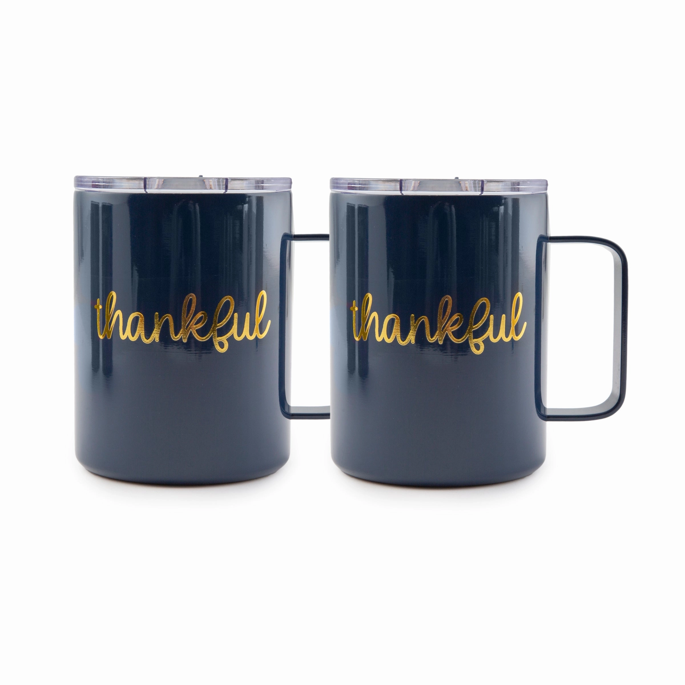 Navy Thankful Coffee Mugs - Set Of 2glass cups ,personalized mugs 