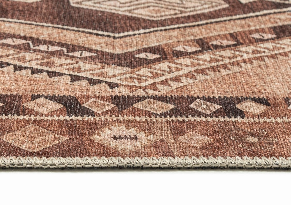 Necha Beige and Brown Tribal Washable Runner Rug