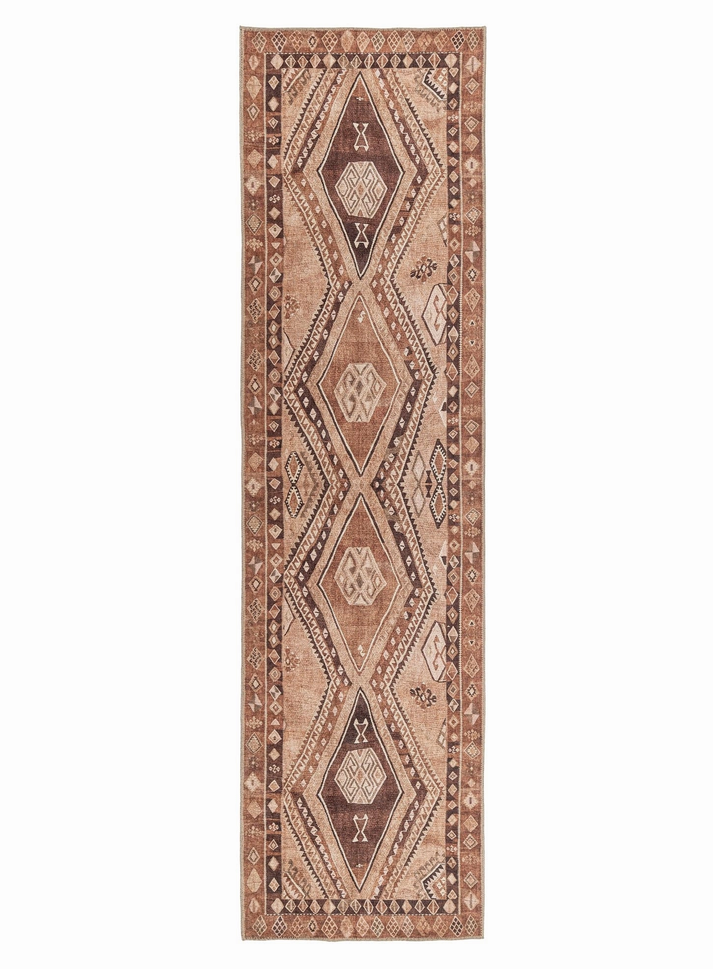 Necha Beige and Brown Tribal Washable Runner Rugmodern color block patchwork rug