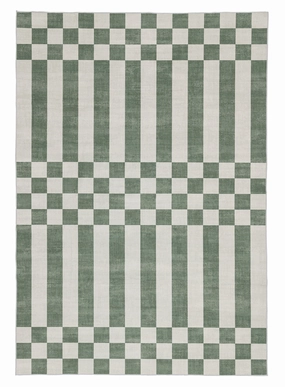 Nicolette Green and White Checkered and Striped Rugmodern color block patchwork rug