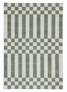 Nicolette Green and White Checkered and Striped Rugmodern color block patchwork rug