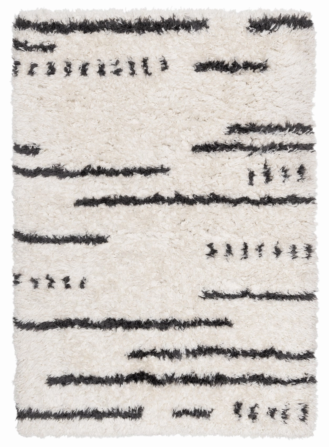 Nidhi Cream & Black Tribal Shag Rug *NO RETURNS UNLESS FAULTYmodern color block patchwork rug