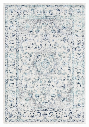 Noor Blue and Ivory Traditional Distressed Rugmodern color block patchwork rug