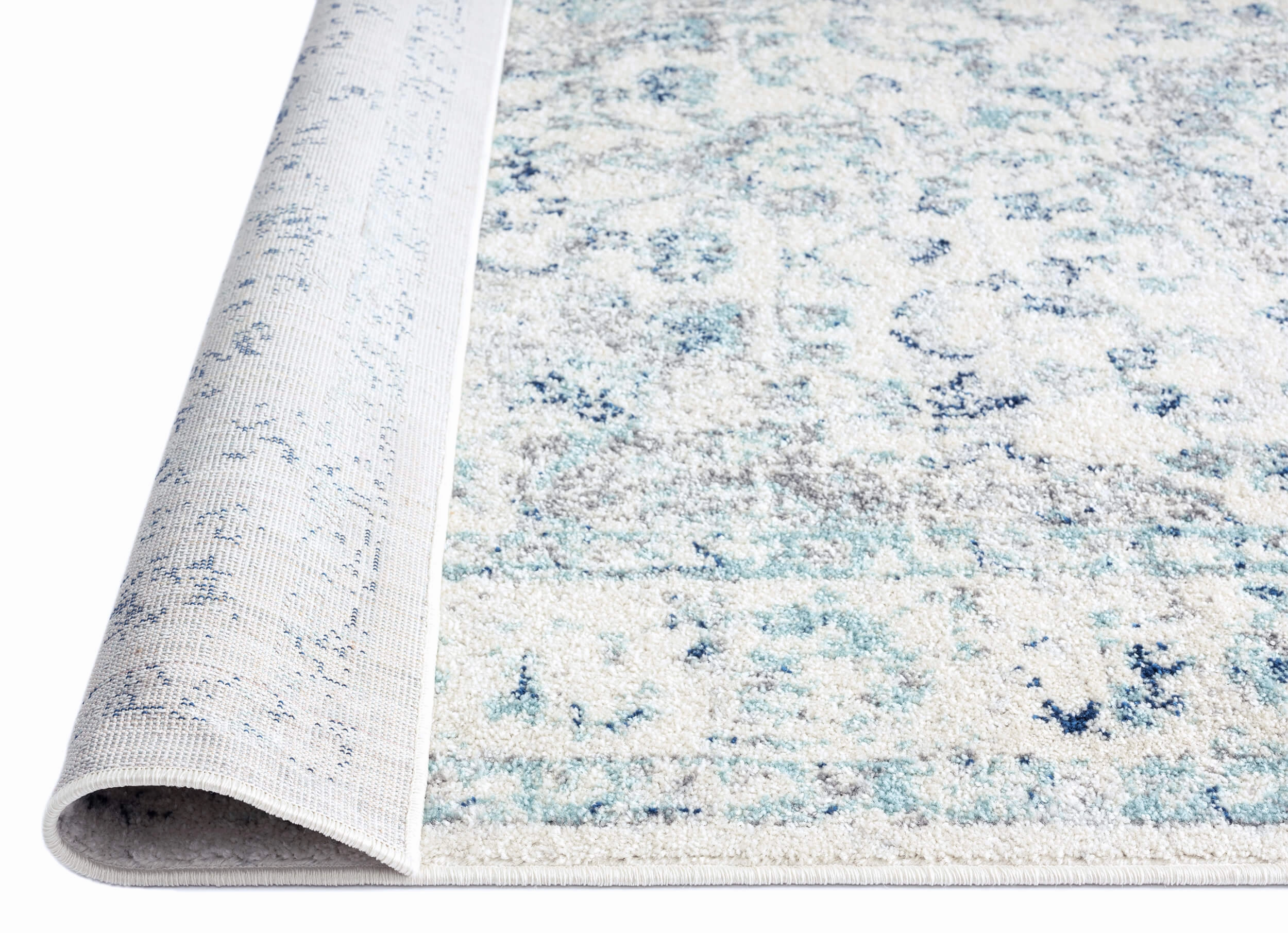 Noor Blue and Ivory Traditional Distressed Runner Rug