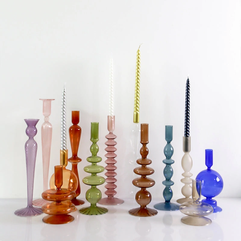 Nordic Pastel Glass Candlestick Holders