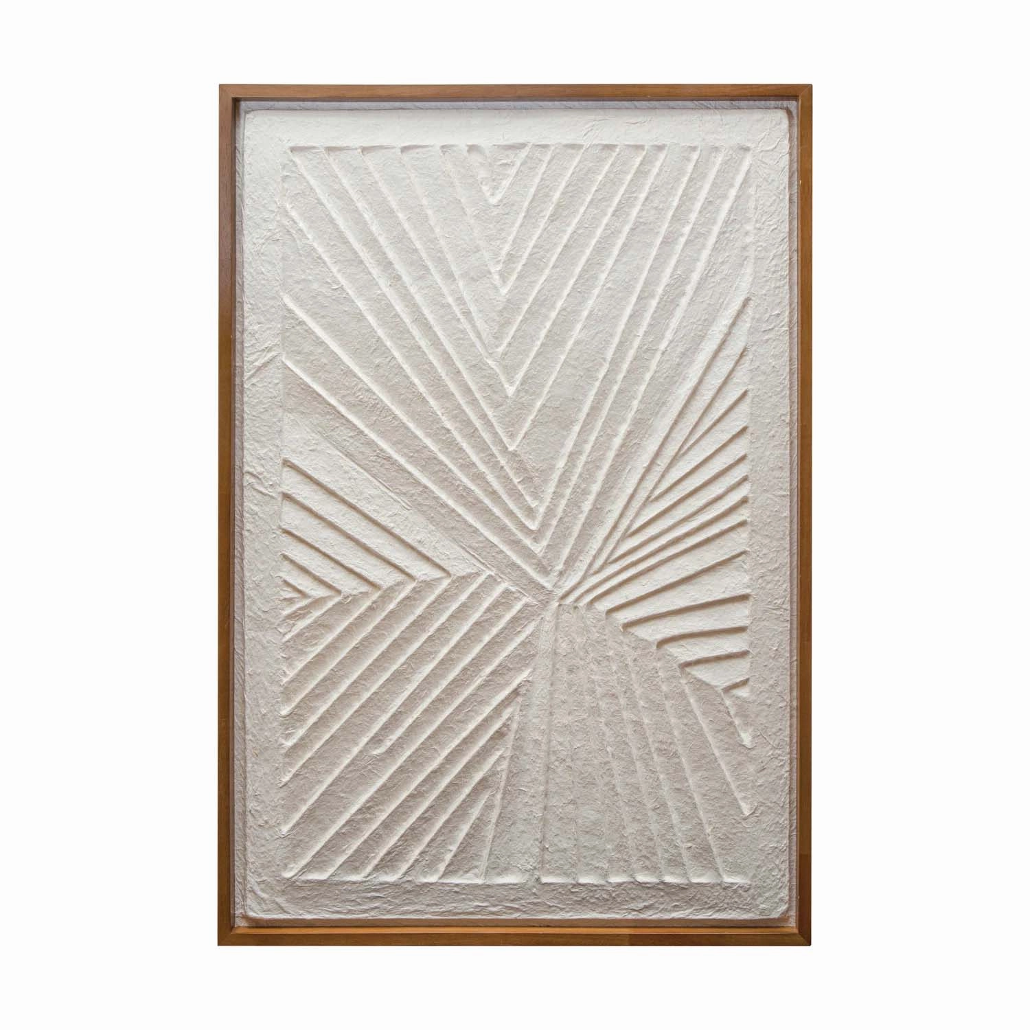 Oak Wood Framed Embossed Handmade Paper Wall Decor, Natural & Cream Colorbedding sets ,throw blankets 
