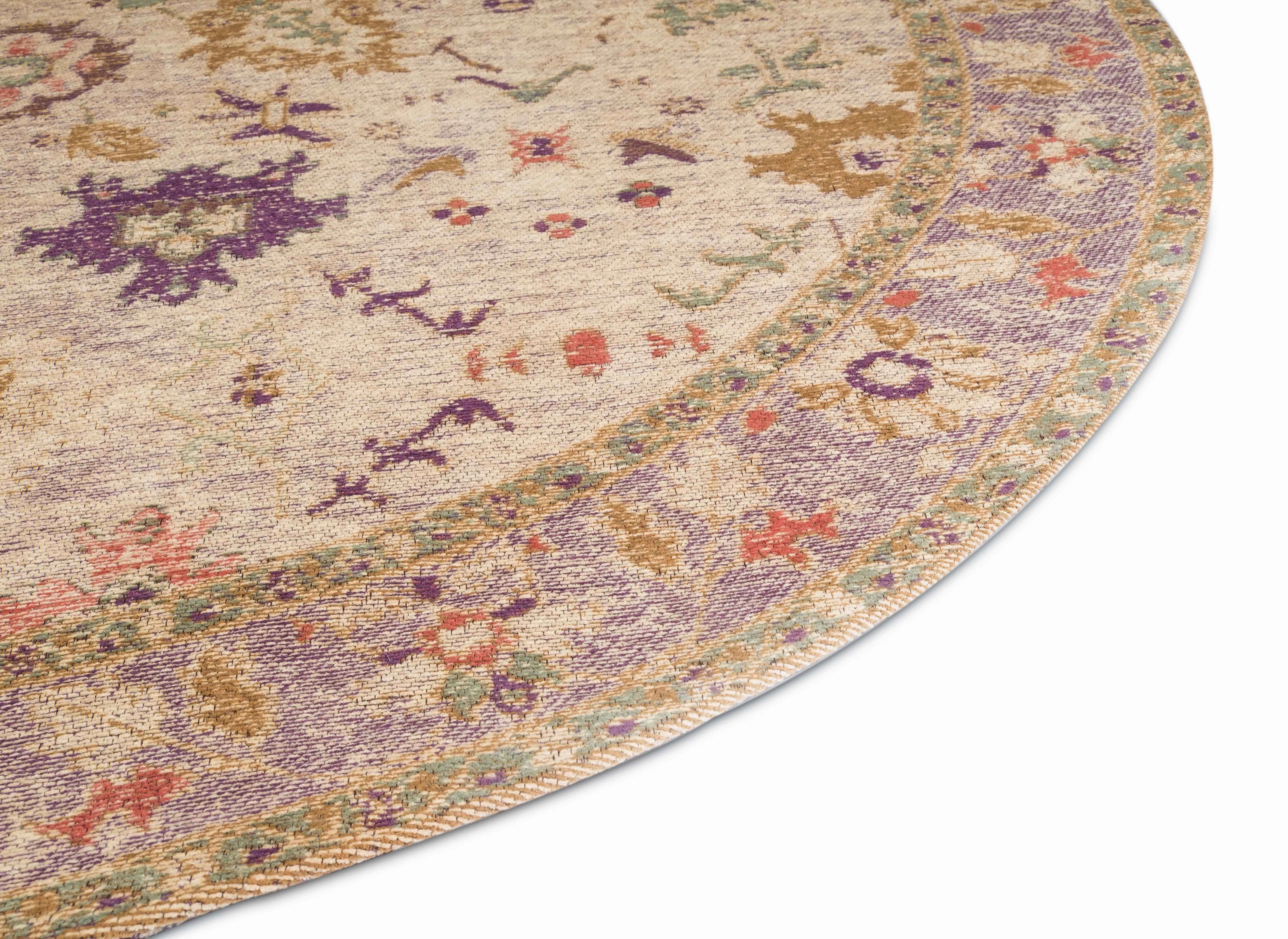 Olivia Boho Beige Purple and Coral Round Rug