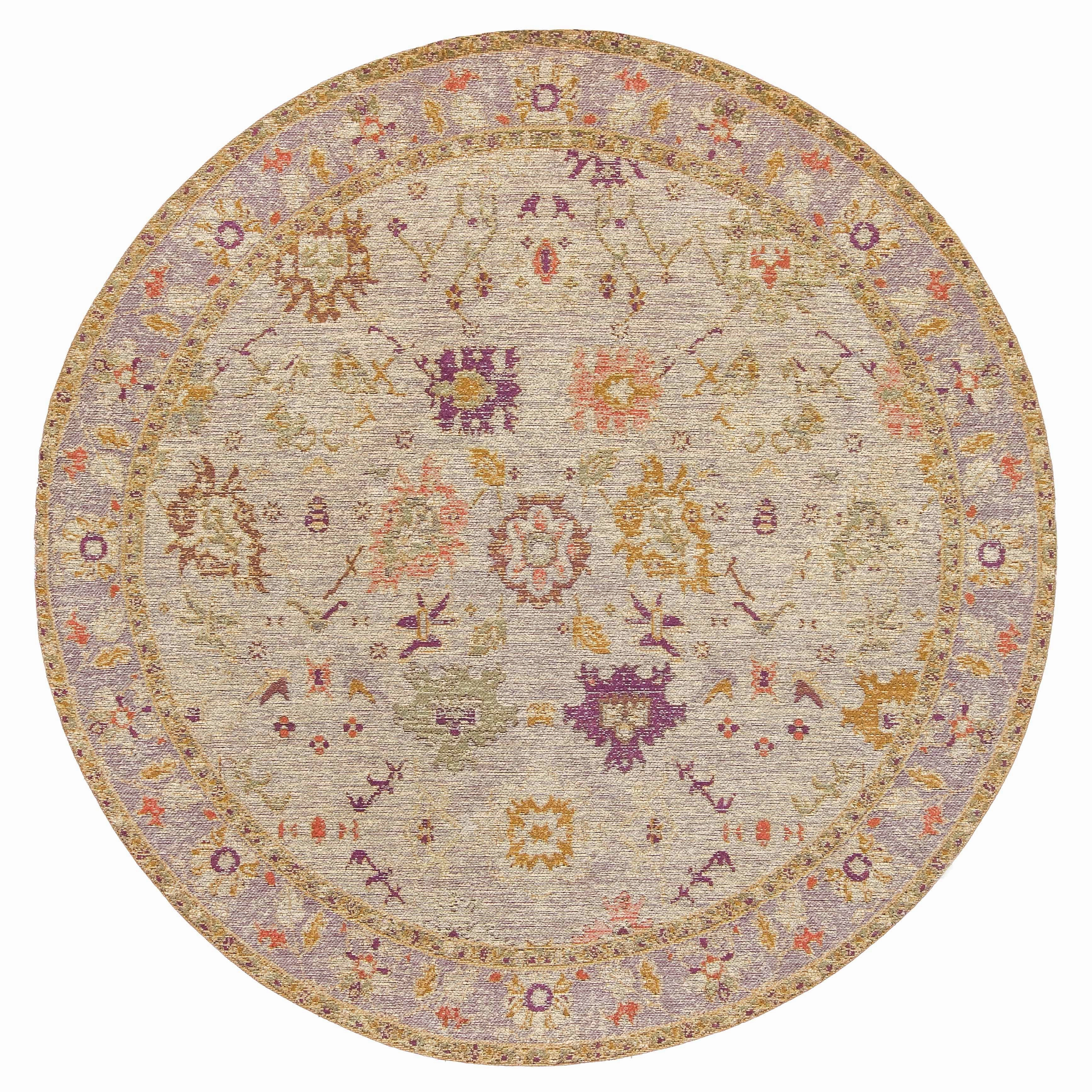 Olivia Boho Beige Purple and Coral Round Rugmodern color block patchwork rug
