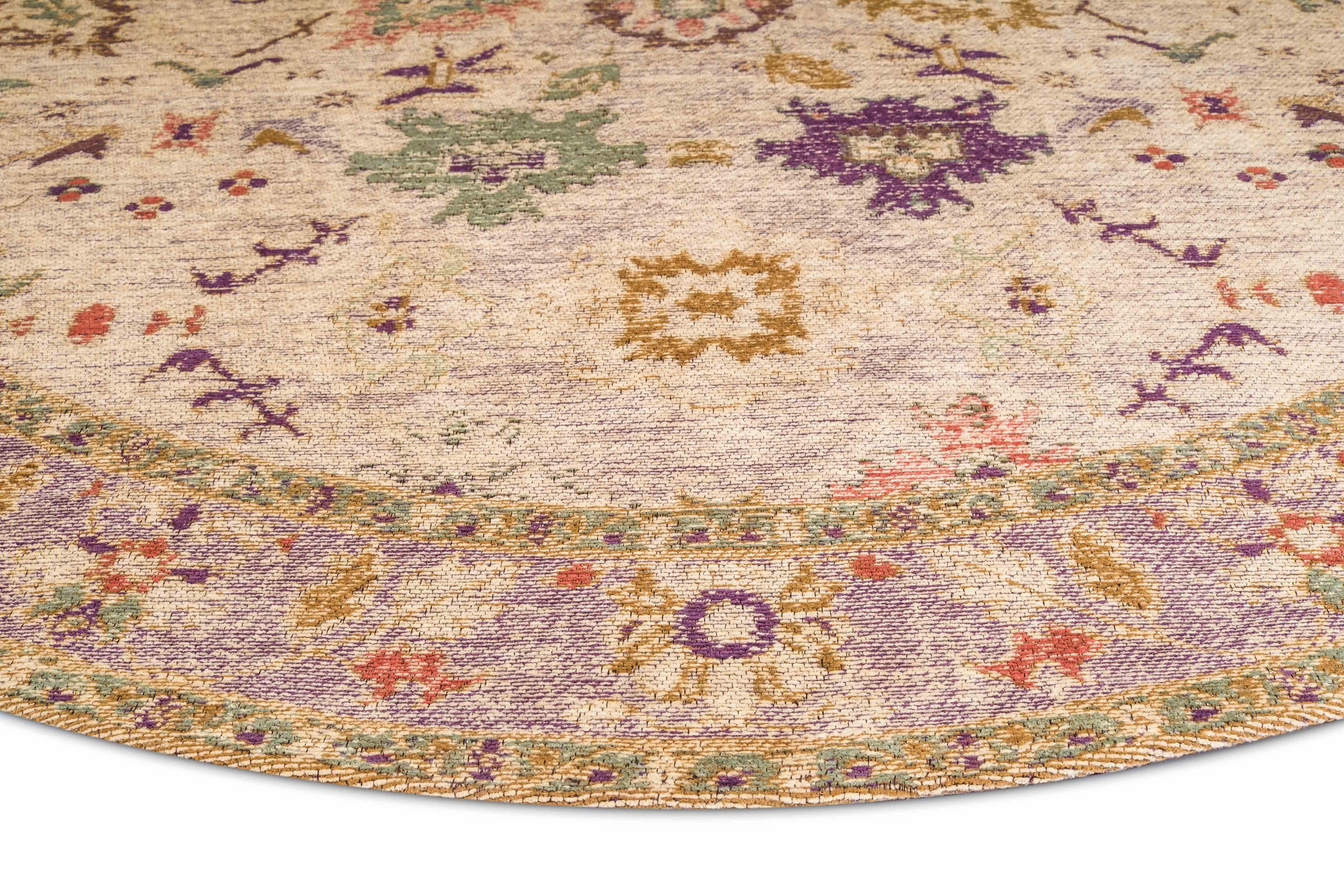 Olivia Boho Beige Purple and Coral Round Rug