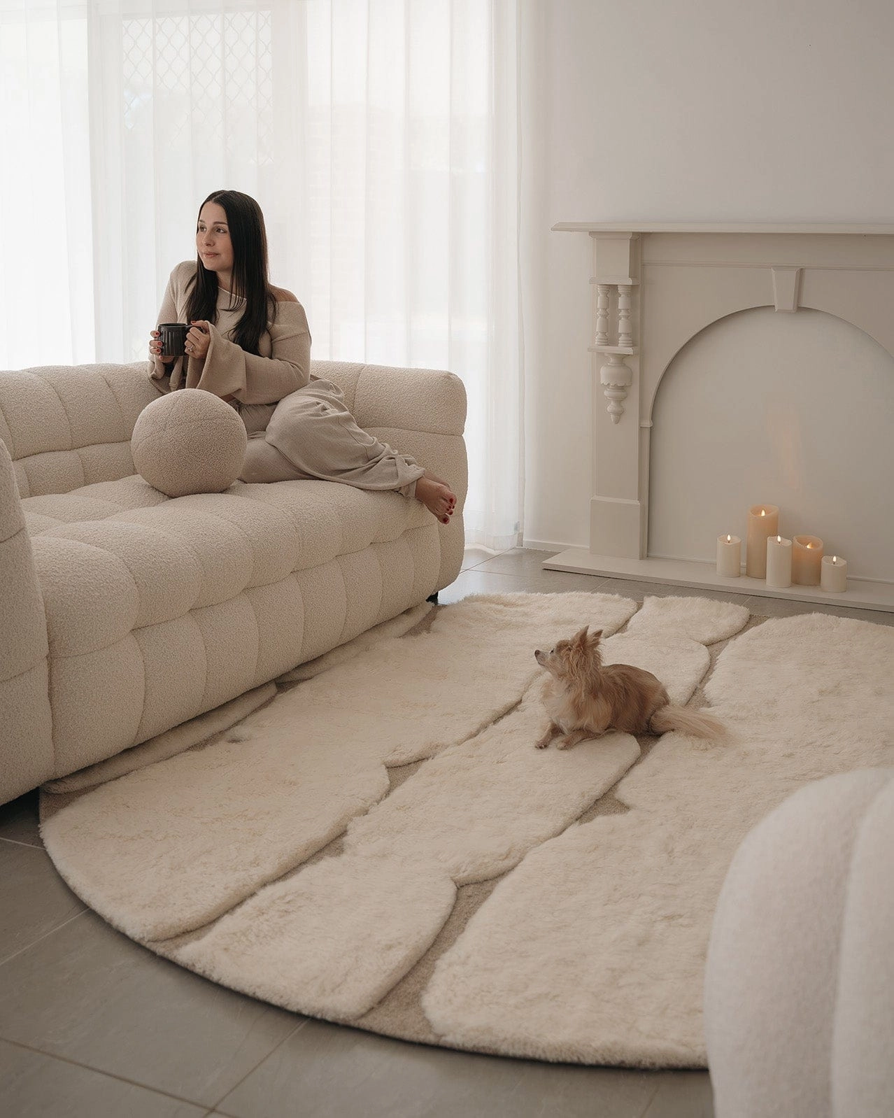 Olympia Ivory Textured Wool Round Rug