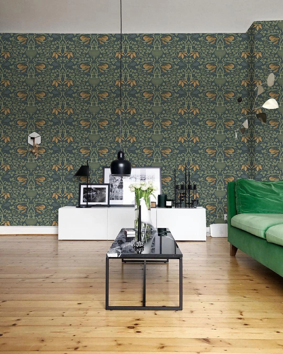 Orange and Green Floral Wall Mural