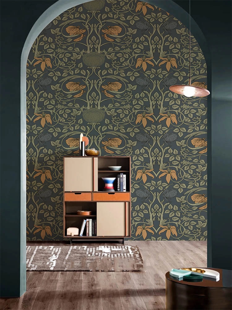 Orange and Green Floral Wall Mural
