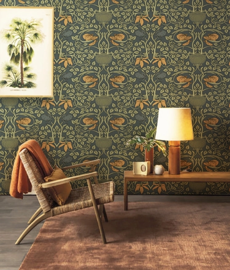 Orange and Green Floral Wall Mural
