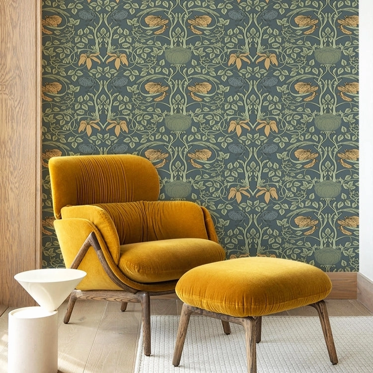 Orange and Green Floral Wall Muralnordic style wall decor