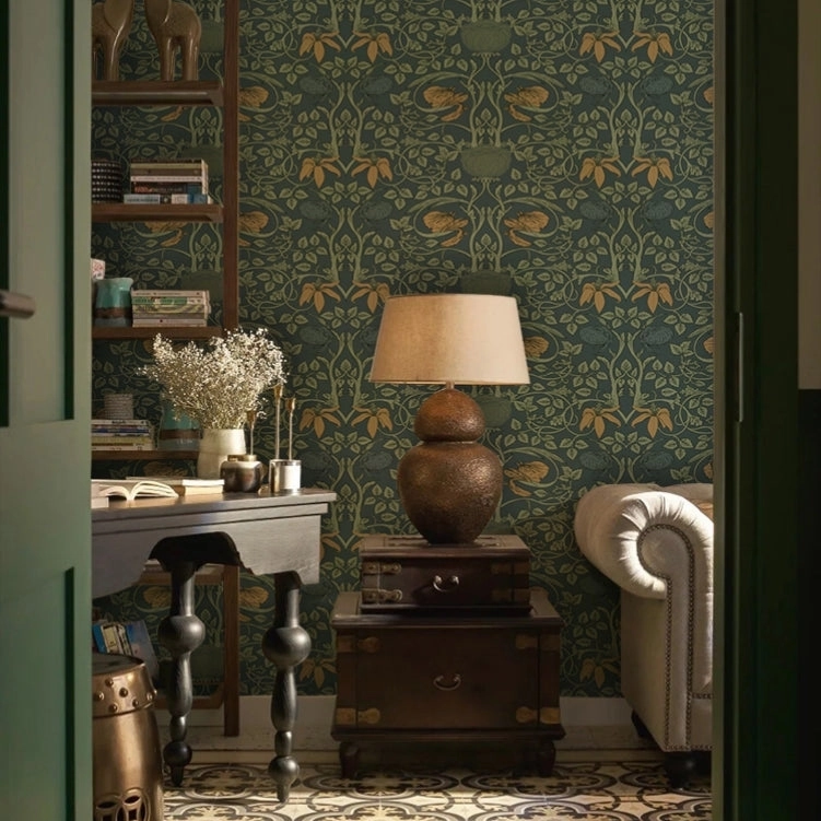 Orange and Green Floral Wall Mural