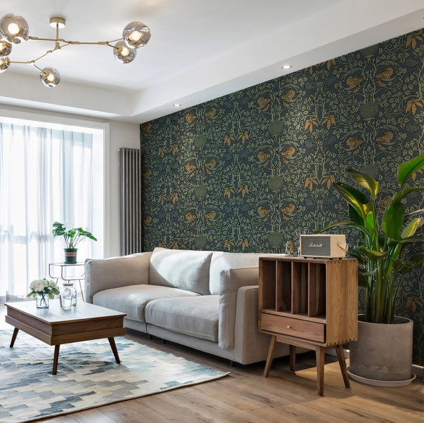 Orange and Green Floral Wall Mural
