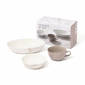 Ordi Marble Starter 3P Set Oval  Beigehand-painted ceramic bowl