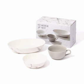 Ordi Marble Starter 3P Set Oval  Greyhand-painted ceramic bowl