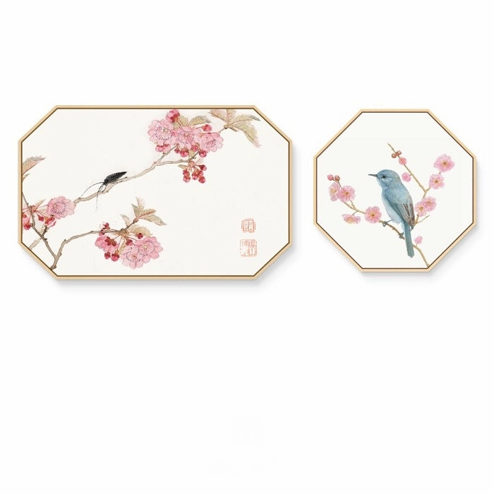 Oriental Birds Wall Art - Matching Set of 2