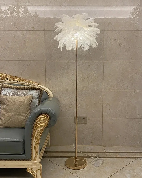 Ostrich Decorative Feather Floor Lamp - White