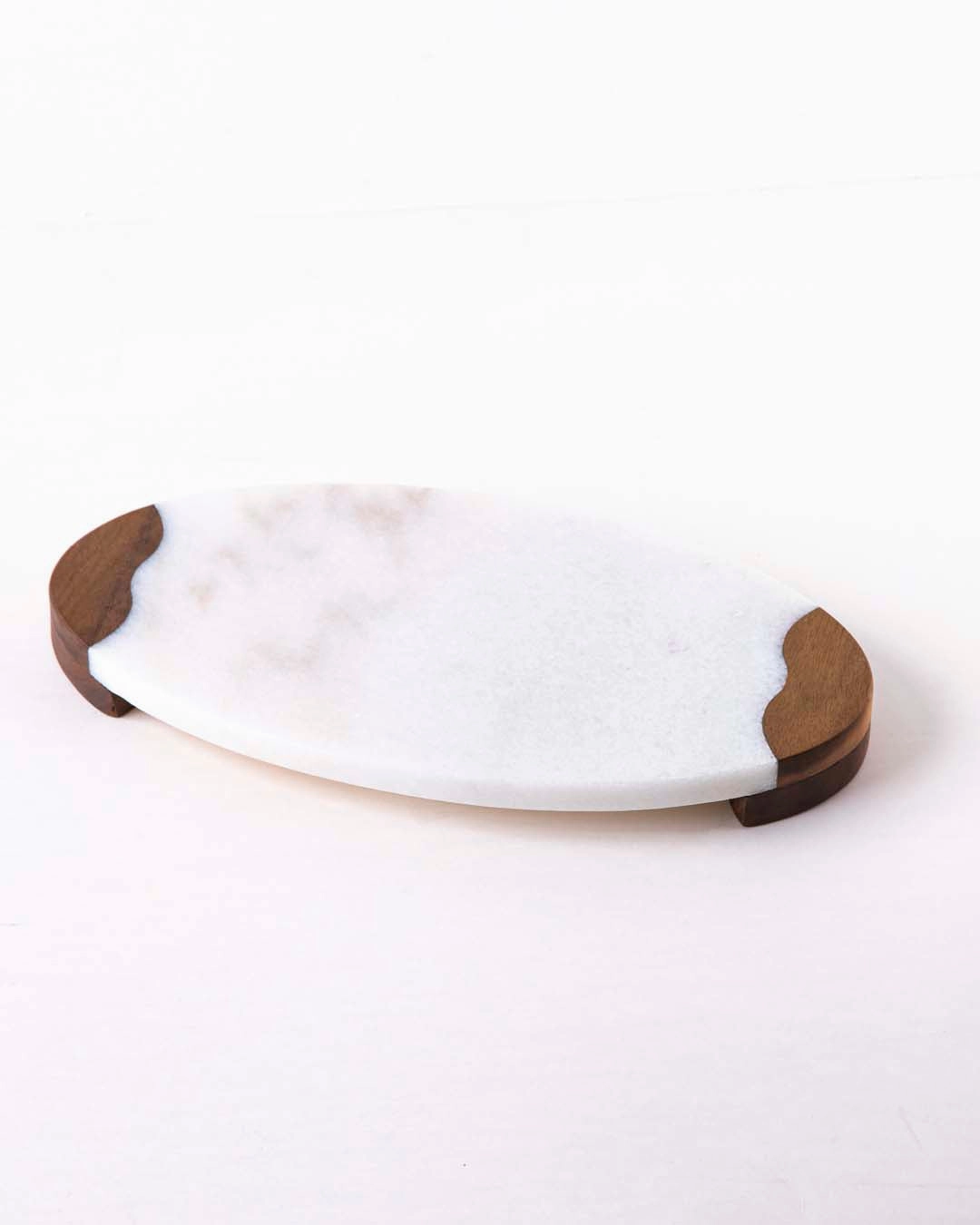 Oval Marble And Wood Serving Tray