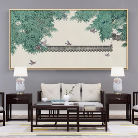 Pagoda Birds Oriental Wall Art With Framehome decor ,wall decor 