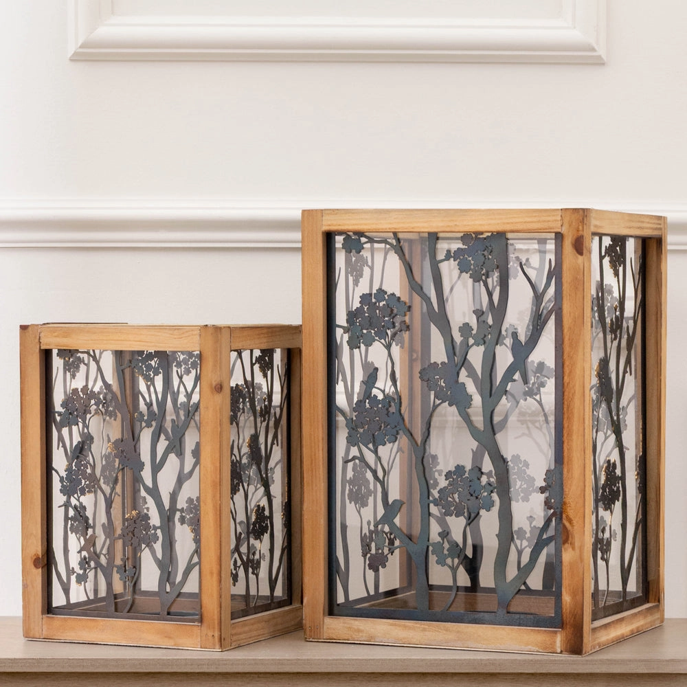 Paloma Wooden Floral Set of 2 Lanterns Naturalmodern home decor ,home decor for bedroom 