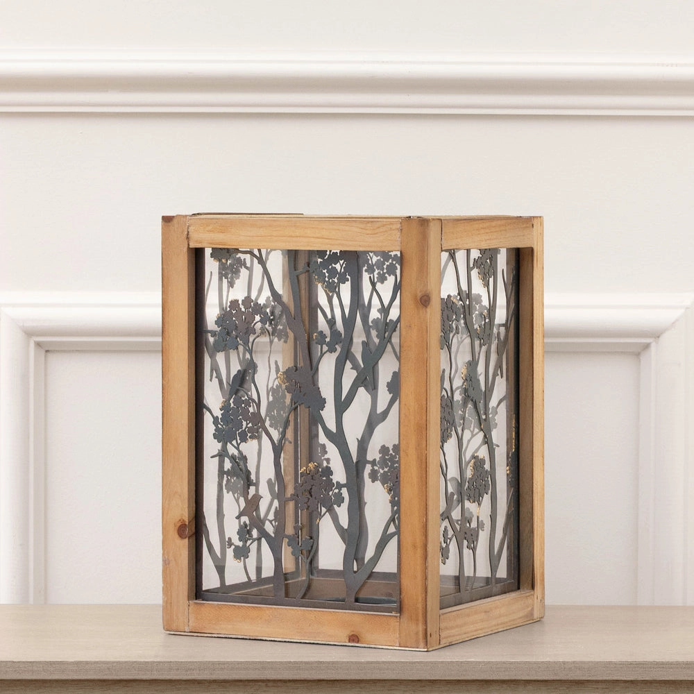 Paloma Wooden Floral Set of 2 Lanterns Natural