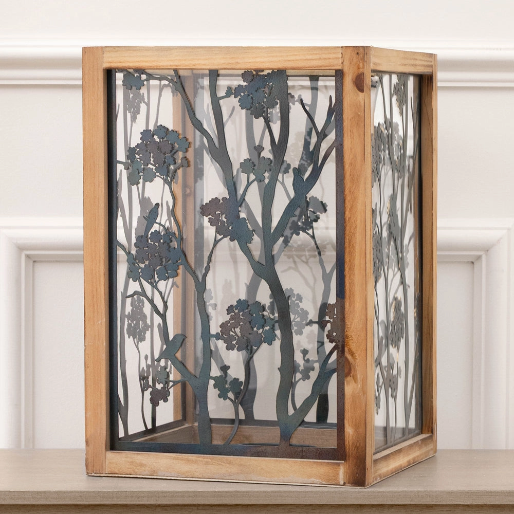 Paloma Wooden Floral Set of 2 Lanterns Natural