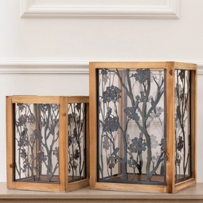 Paloma Wooden Floral Set of 2 Lanterns Naturalmodern home decor ,home decor for bedroom 