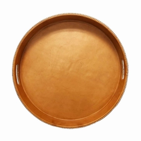 Paraguayan Leather Round Ottoman Serving Traynordic style desktop ornaments