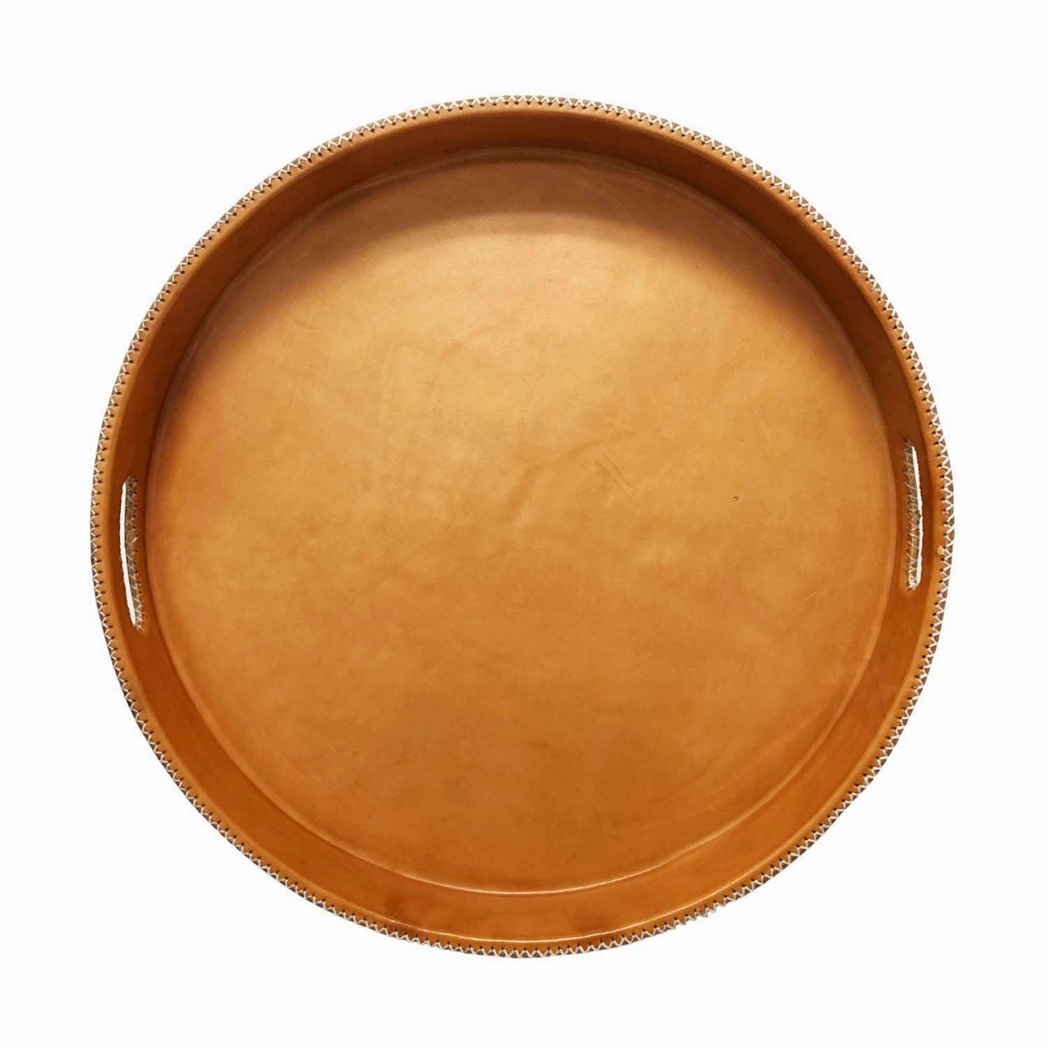 Paraguayan Leather Round Ottoman Serving Traynordic style desktop ornaments