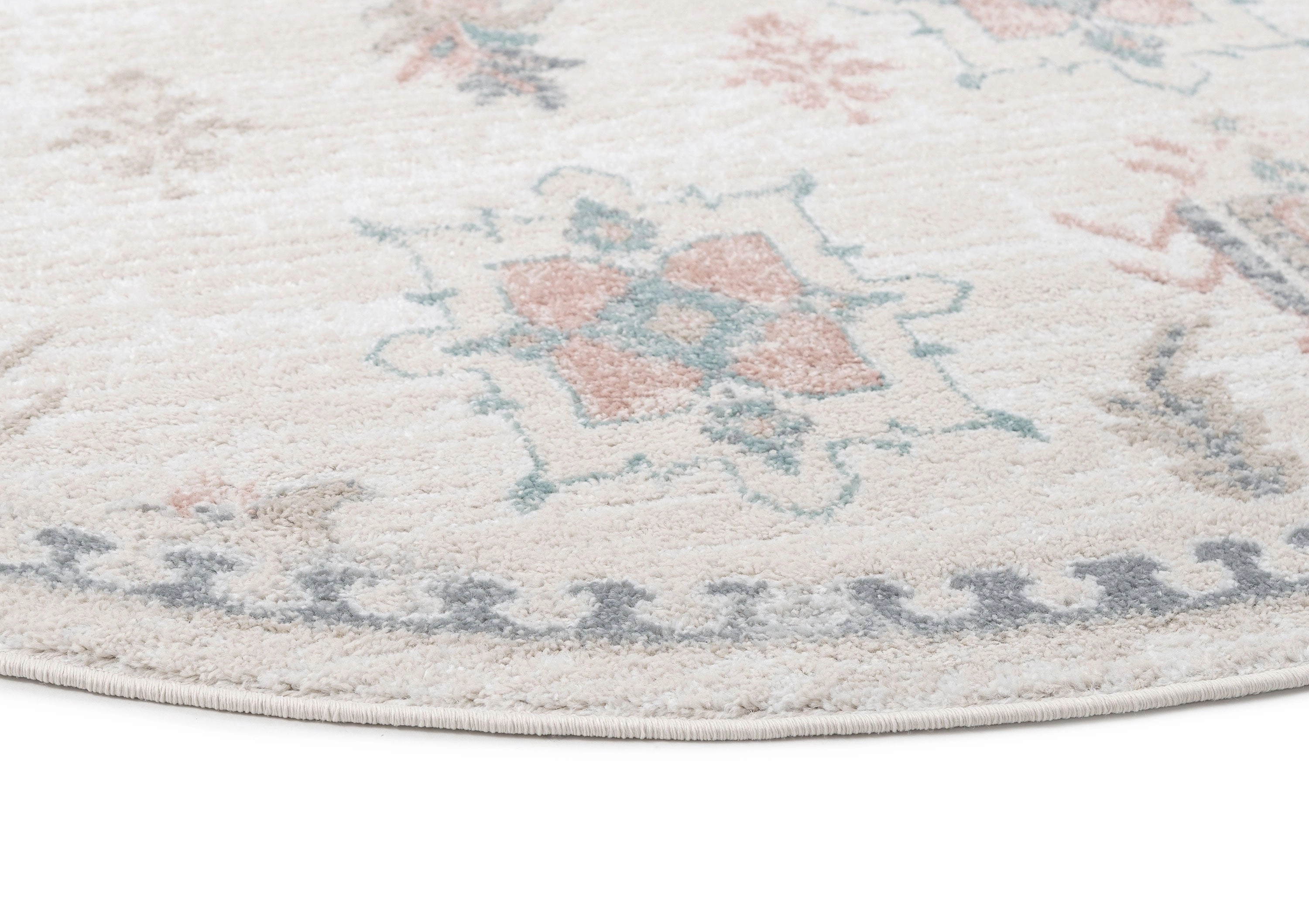 Pebblebrook Cream and Pink Traditional Round Rug