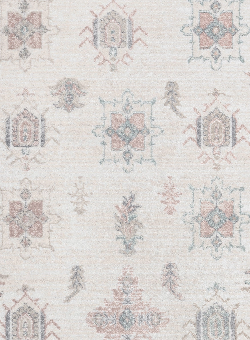 Pebblebrook Cream and Pink Traditional Round Rug