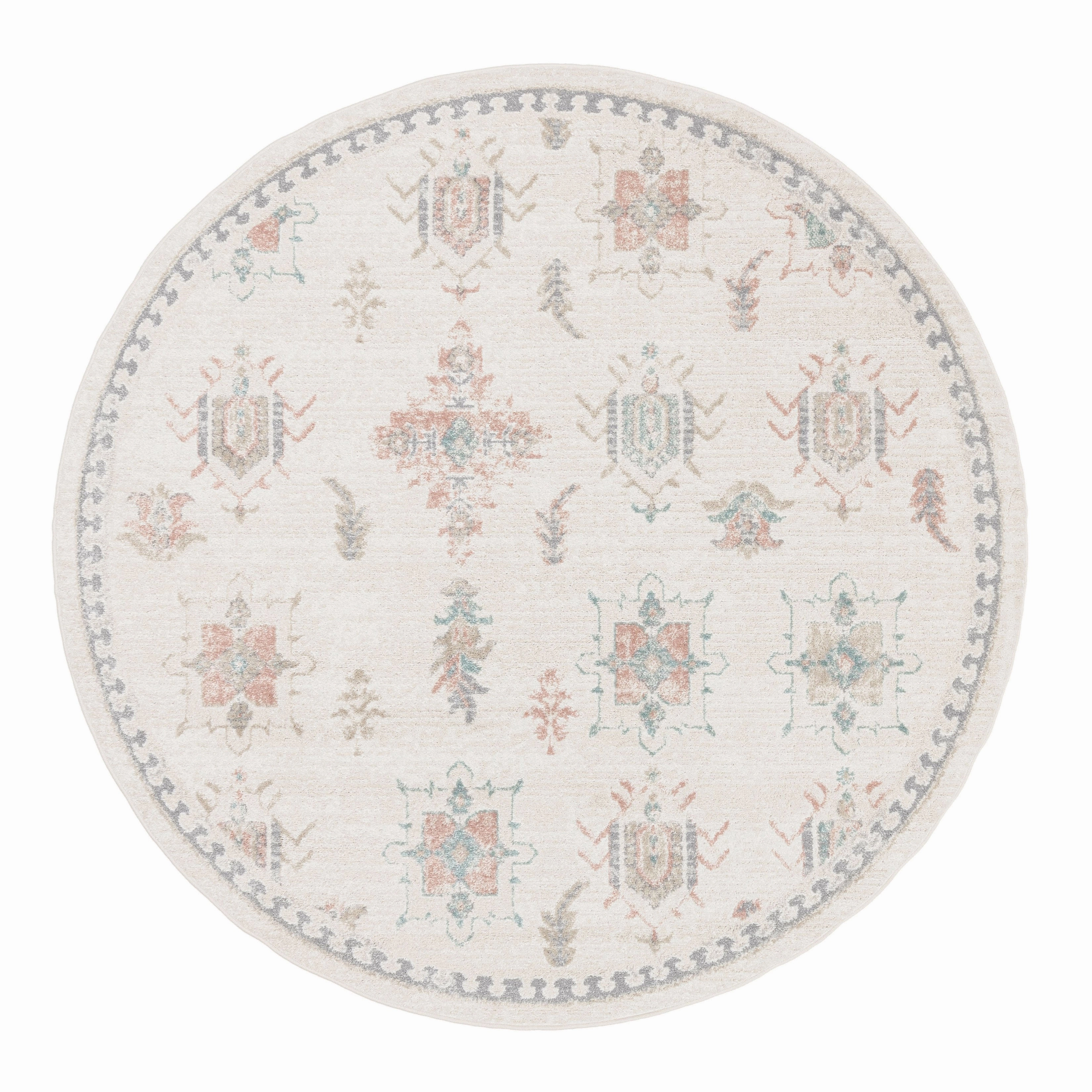 Pebblebrook Cream and Pink Traditional Round Rugmodern color block patchwork rug