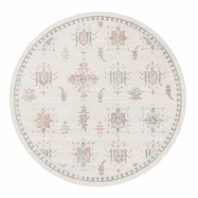Pebblebrook Cream and Pink Traditional Round Rugmodern color block patchwork rug