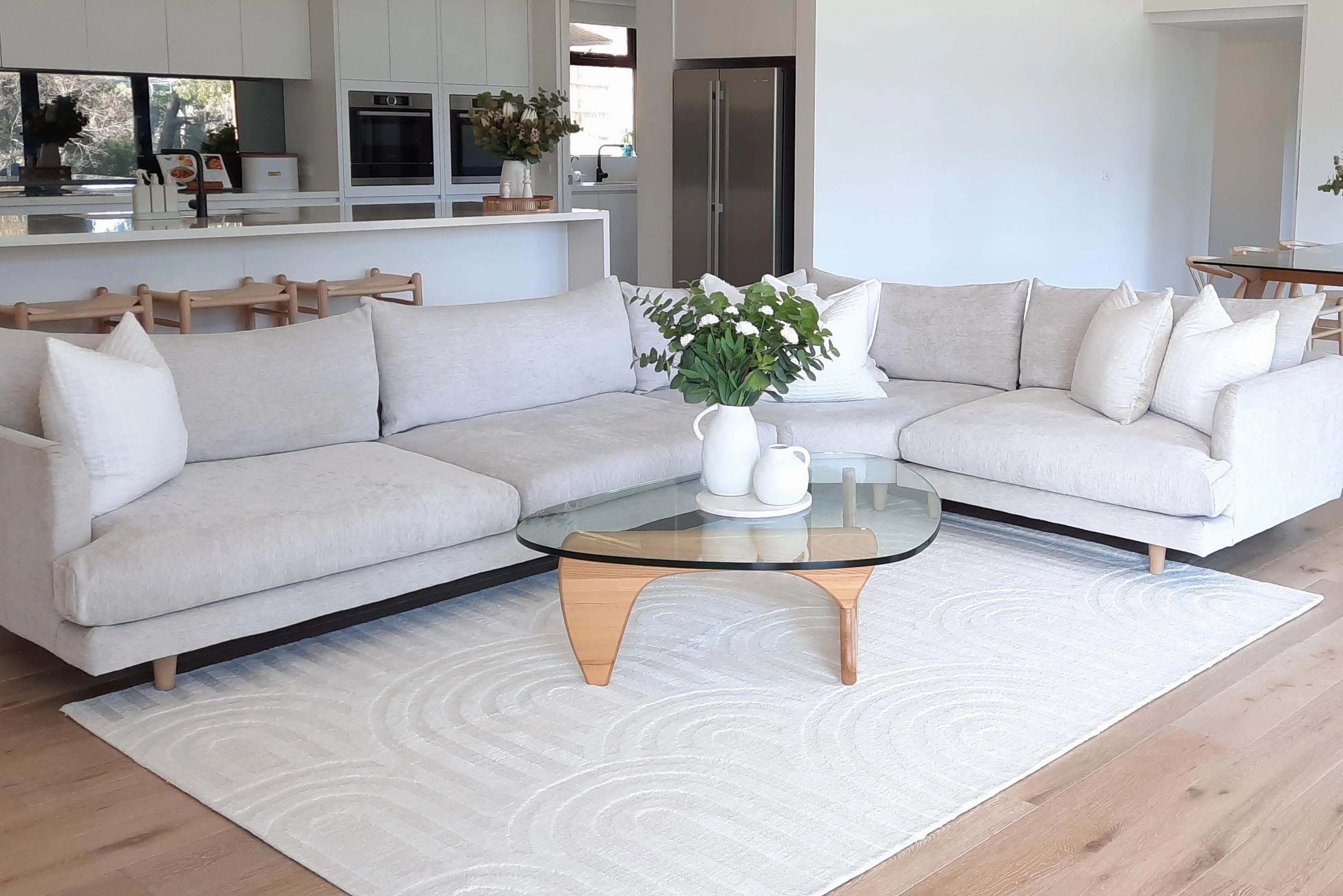 Penelope Ivory Cream Textured Rainbow Rug