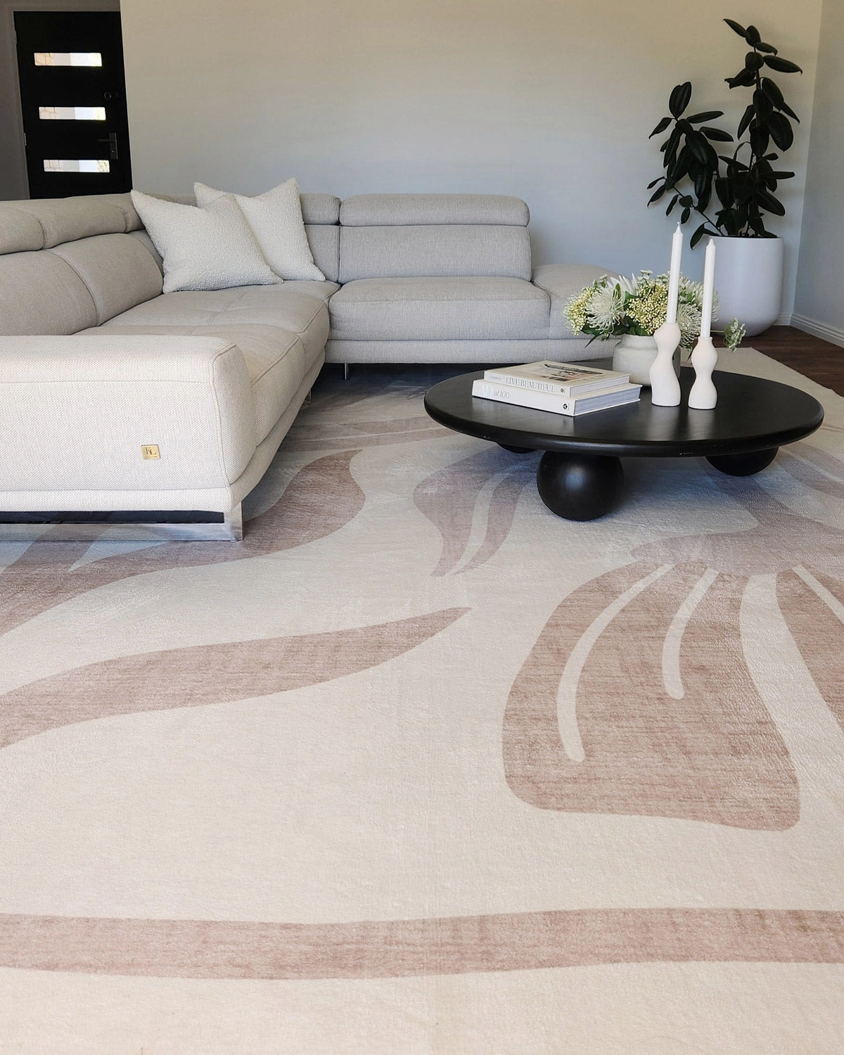 Perlha Beige and Grey Botanical Washable Rug