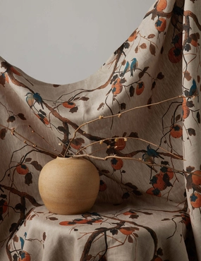 Persimmon Birds Flax Linen Fabric by Nathan Turnerhome decor ,wall decor 