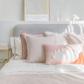 Pink and White Geometric Pattern Bed Cushion Sethome decoration ,modern home decor 